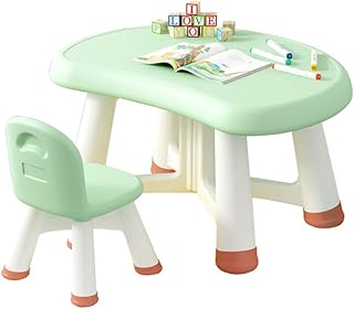 Juego de mesa y silla para niños, mesa y silla de estudio para niños de plástico para el hogar, con almohadilla antideslizante, para leer, comer y juegos para niños de 2 a 8 años, robusto y durad