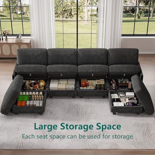 Modular Sectional Sofa with Adjustable Backrest, Convertible L/U-Shaped Sleeper Couch for Living Room, Cloud Sofa Bed Modern Reversible Design, Black - Thumbnail 2