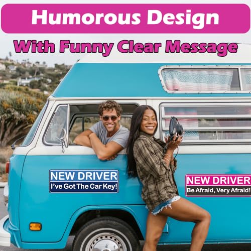 Image of 4 Pack Reflective Student Driver Car Magnet, Funny Magnetic Bumper Sticker Safety Sign Set, New Driver Stickers Supplies for Novice Drivers, Removable, Water Proof, UV Heat Resistant