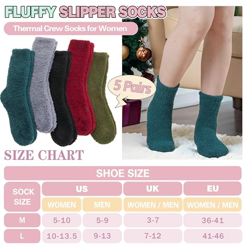 Image of Fuzzy Socks Warm Fluffy Winter Cozy Thick Plush Slipper Sleep Comfy Crew Socks for Women & Men 5 Pairs