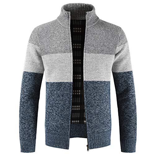 Herren Strickjacke, Grobstrick Jacke, Durchgehender Reißverschluss, Stehkragen, klassisch, Lange Ärmel Cover