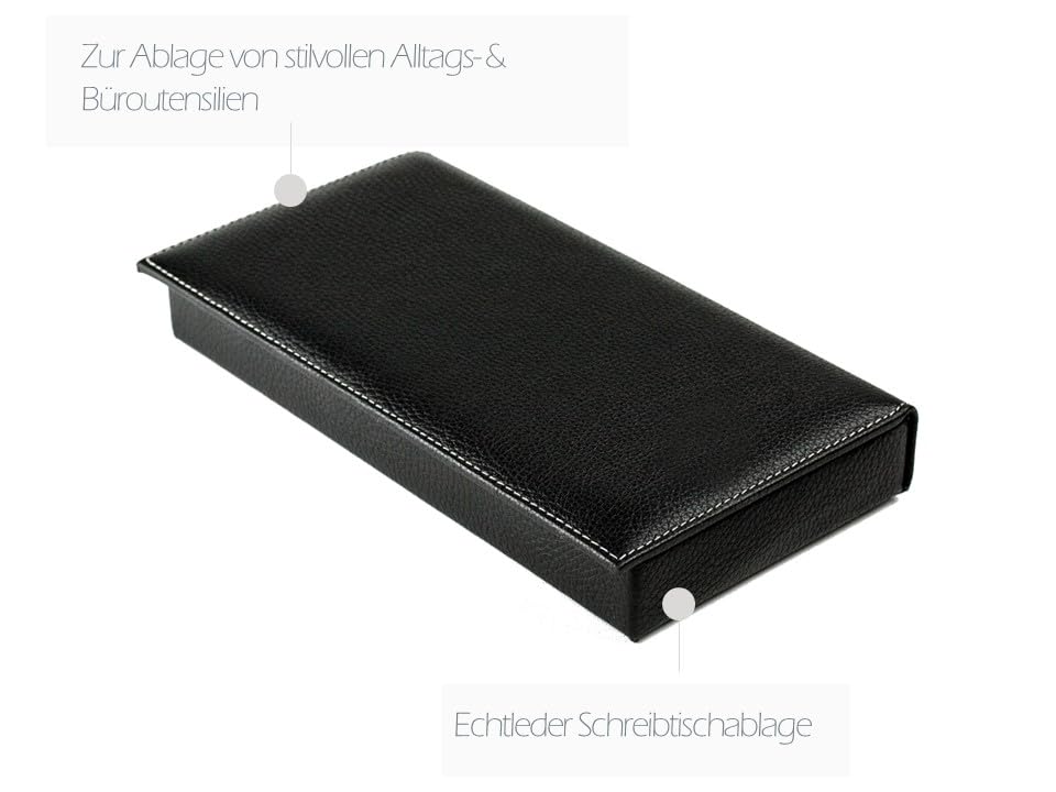 DELMON VARONE - Personalisierbarer Ablagekasten mit Deckel aus Premium Leder Soft Grain schwarz, Schreibtischschale für Kugelschreiber, Füller & Schreibutensilien, Echtleder Stifteetui mit 3 Fächer