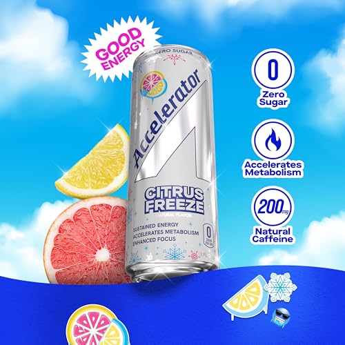 Image of Accelerator Active Energy Drink, Citrus Freeze 12oz can (12 pack) | Zero Sugar, Sustained Energy from 100% Natural Caffeine (200mg from Green Coffee Bean & Green Tea extract)