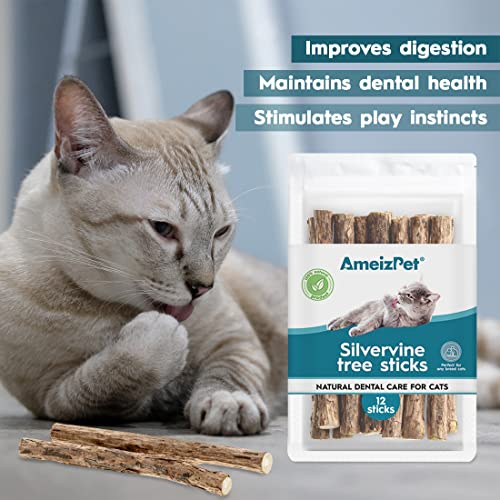AmeizPet Catnip Sticks for Cats Cat Dental Chew Sticks - Natural Matatabi Cat Dental Care, Silvervine Cats Teeth Cleaning (12 pcs) - Image 3