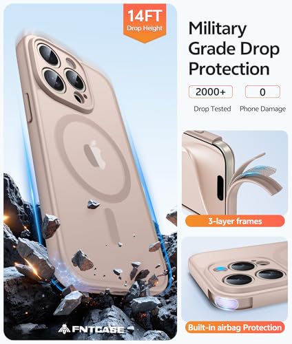 Image of FNTCASE for iPhone 15 Pro Max Case: [Compatible with Magsafe] Translucent Matte Cases with [Full Camera Protection] [Screen Protector] Military Grade Shockproof Protective Phone Cover - Desert Gold
