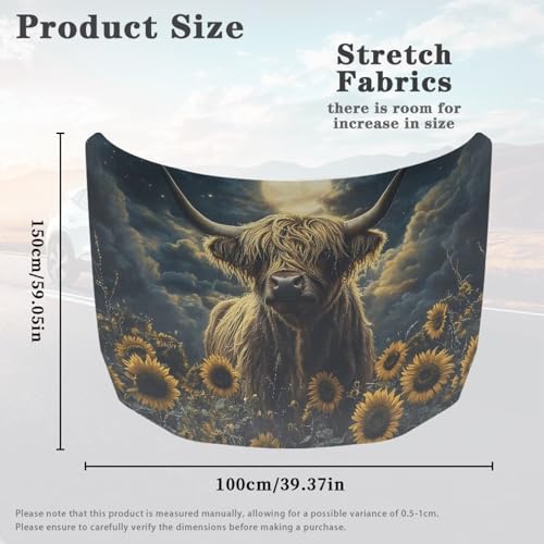 Image of Elastic Polyester Car Hood Cover,A Removable Automotive Accessory with Easy Installation for Car Hood Decoration and Protection-Sunflower Cowhide