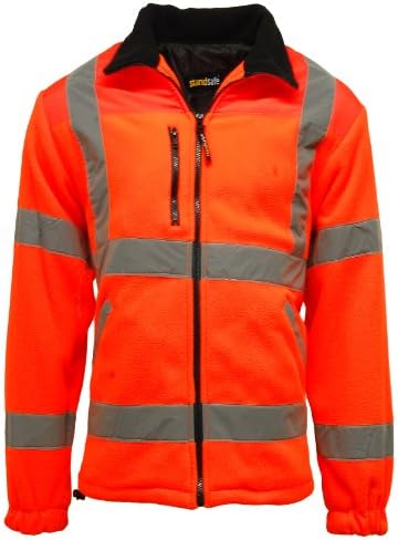 Mens Premium Safety Hi Vis Viz Visibility Lined Work Fleece Jacket ,Orange, XX-Large