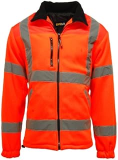 Mens Premium Safety Hi Vis Viz Visibility Lined Work Fleece Jacket ,Orange, XX-Large