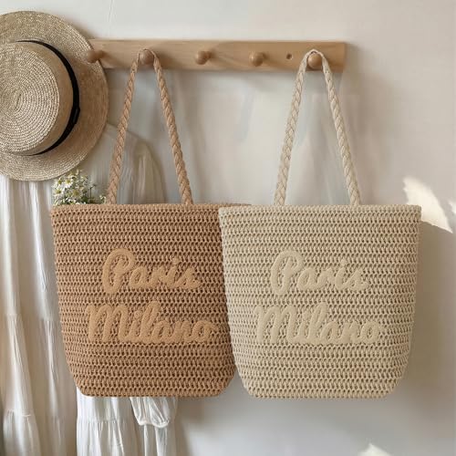 Bolso de playa grande para mujer tejido de paja miniatura 3