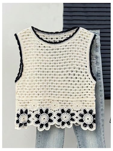 GORGLITTER Women's Crochet Tank Tops Hollow Out Sweater Vest Scoop Neck Sleeveless Cover Up Boho Knit Tops 20253