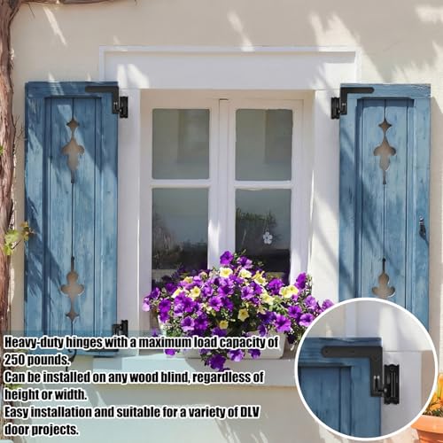 Image of Moxweyeni 8 Pack (4 Pair) Steel Blind Shutter Hinges 1-1 /16 inch with S Holdback Hook for Exterior Shutters Window Kit Steel with Black Powder Coating Lift Off Pintle Reversible Hinges Heavy Duty Door