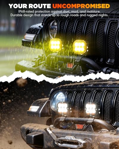 Image of Auxbeam XP-Ultra Series 3 Inch LED Pods with Amber White DRL & Turn Signals, 84W 9600LM Spot Flood Combo Ditch Lights Off Road Driving Fog Light Bar with Black & Amber Light Covers, Pair
