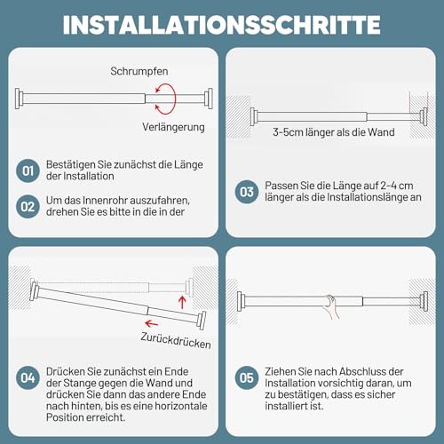 JISADER Verstellbare Kleiderstange ohne Bohren, Ausziehbare Kleiderstange für Schrank, Duschvorhangstange Edelstahl Teleskopstange Spannstange für Dusche Balkon Badezimmer Hängestange, 26 bis 35cm