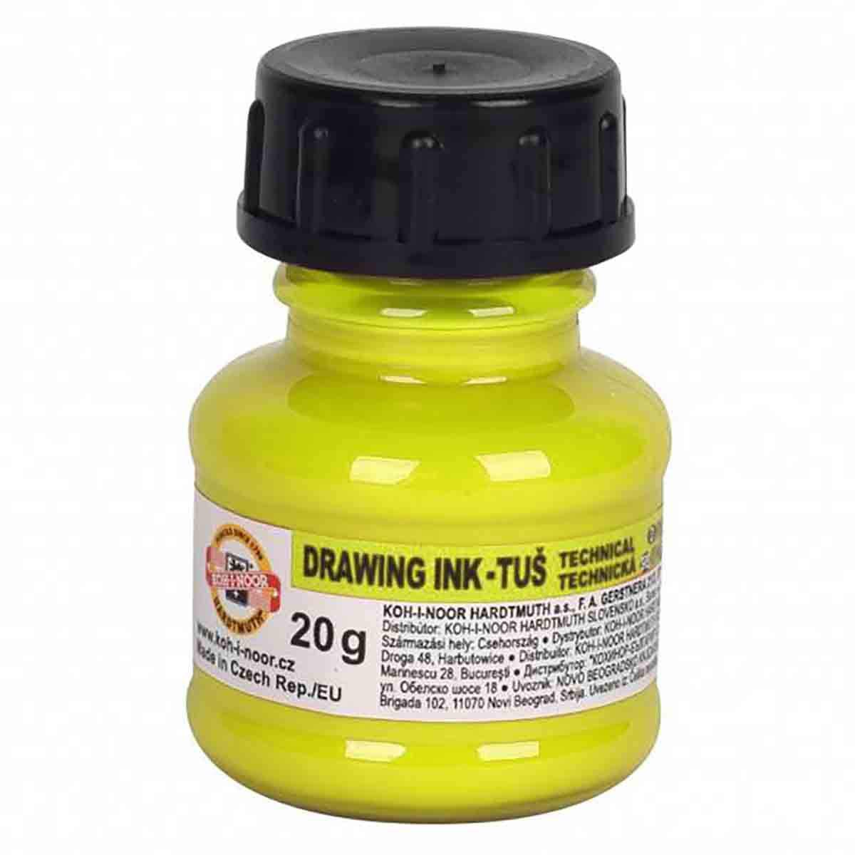 Koh-I-Noor Fluorescent Yellow Hardtmuth Waterproof Drawing Indian Ink 20G
