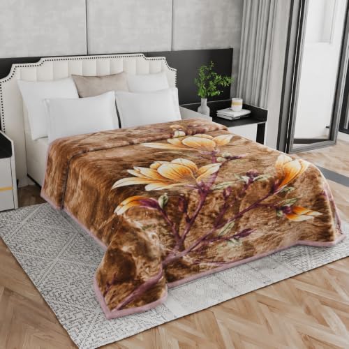 Image of Signature Special Limited Edition Super Soft Double Layered Blanket - 1100 GSM Winter Luxury - Reversible, Ultra Warm & Plush - King & Single Bed (Golden Magnolia, Double)