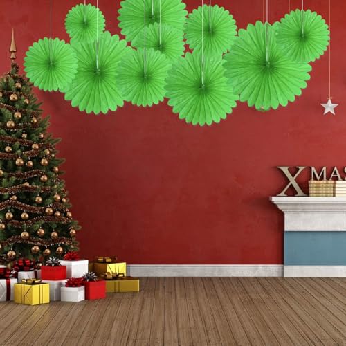 Image of 20 Pcs Grass Green Hanging Paper Fan, Hanging Honeycomb Round Paper Fans for Weddings, Birthdays, St. Patrick's Day, Baby Showers, Classroom, Events Ceiling Party Supplies Decorations