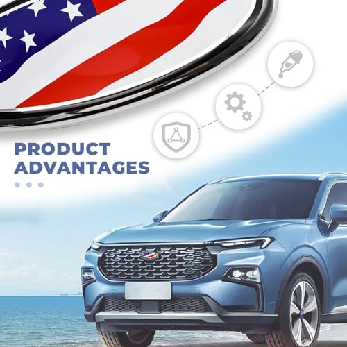 Image of Front Grill Rear Tailgate Emblem for Ford, American Flag Decal Badge, Aluminum Oval Overlay Front Grill Rear Tailgate, Universal Car Exterior Accessories Compatible with Ford F150 F250 F350