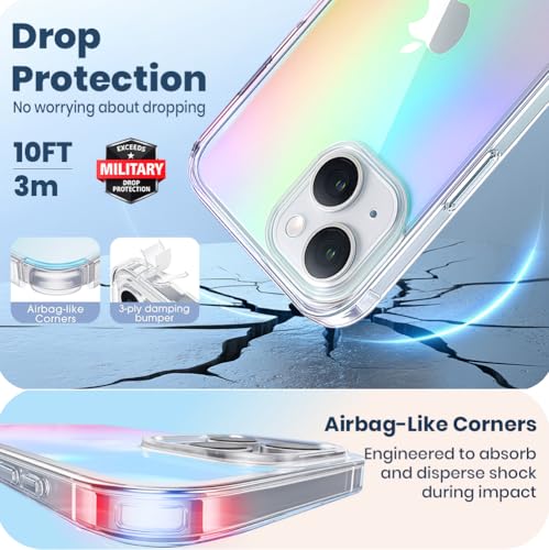 Image of MOOSH iPhone 15 Plus Rainbow Translucent Case Cover with Shockproof Bumpers, Military-Grade Drop Protection, Anti-Bacterial Coating, Protective Phone Case Cover for iPhone 15 Plus (Rainbow)