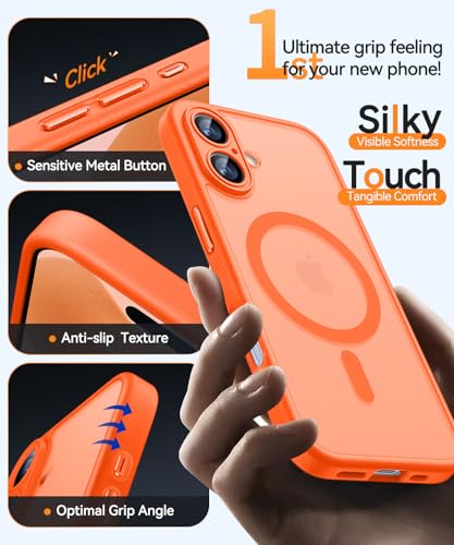 Image of CANSHN Magnetic for iPhone 17 Case, Upgraded [Full Camera Protection] [Compatible with Magsafe] [Translucent Matte] Shockproof Protective Phone Case for iPhone 17 - Orange