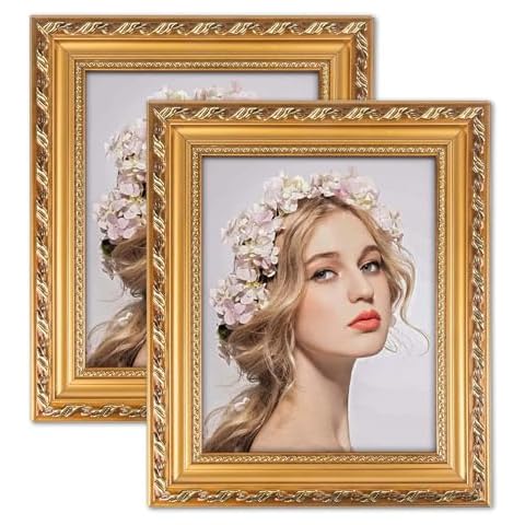 8x10 Picture Frame Gold, 8 x 10 Vintage Picture Frames Bronze, Marriage Certificate Frame, Solid Wood Ornate Photo Frames for Tabletop, Wall Hanging, Home Decor 2 Pcs Cover