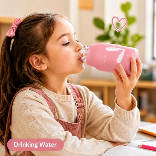 Image of TRADY Cute Bunny Glass Water Bottle for Kids & Girls - 300ml Portable Leak Proof Bottle with Silicone Cover | Small Size Travel Juice Milk Bottle | BPA Free, Durable, Kawaii Design (pack of 2)