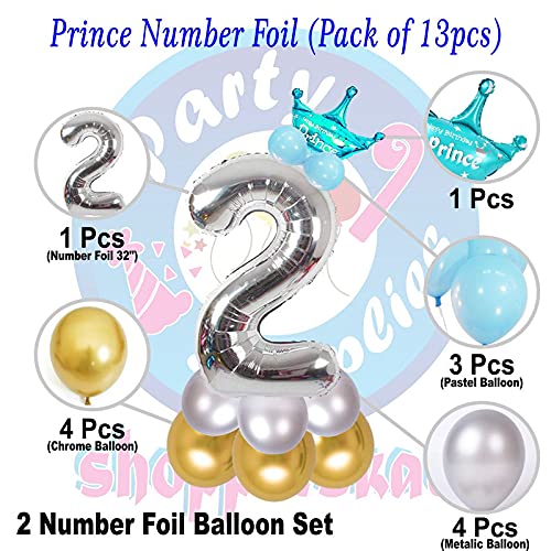 Image of Blue 32 Inches Numbers 2 Shape Large Big Foil Helium Balloons For Party Decorations In Happy Birthday Anniversary Office Items Materials Set Pack,13 Pcs