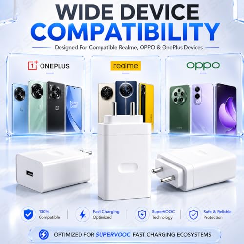 Image of SB 100W SuperVOOC Charger with USB Type C Cable, Fast Charger for OnePlus, Realme & Oppo, VOOC Warp Dash SuperDart Charging Adapter, BIS Certified
