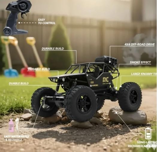 Image of Remote Control Monster Truck Off-Road High Speed Rock Crawler Climbing Car with Attractive Lights, Rechargeable Battery C-Type for 5+ Years | Note: Colour can be Different
