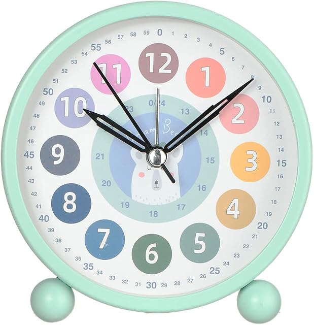 HZDHCLH Kids Alarm Clock Cute Animal Learning Clock Silent With Night LightSuitable for Children's Bedroom Desk Bedside (green)