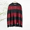 FeMereina Women's Loose Fitting Knit Sweatshirt Long Sleeve Wide Stripes Printing Ripped Crewneck Sweatshirts (Black & Red, One Size) #3