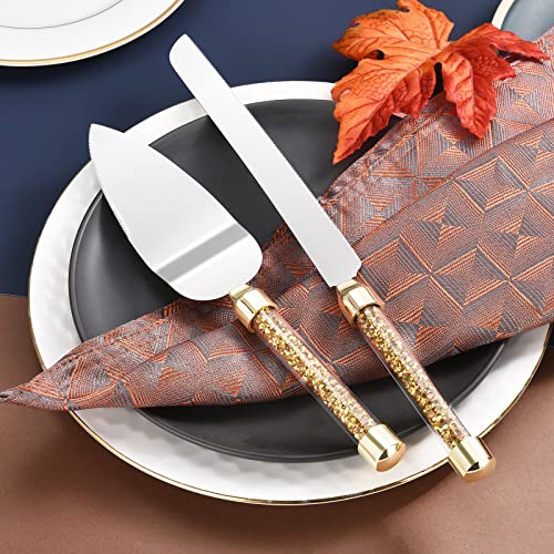 Wedding Cake Knife And Server Set, Gold Cake Cutter And Pie Server Slicer 304 Stainless Steel, Gold Rhinestones Handle Cake Cutting Set For Wedding Gifts, Engagement Gifts For Bride And Groom #TOP1
