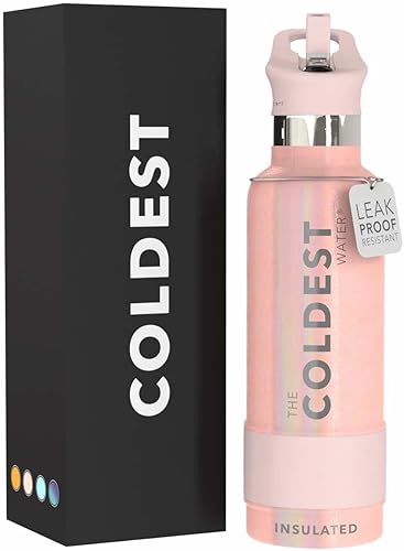 Miniatura 23 de Coldest - Botella de agua deportiva con tapa con popote y asa, a prueba de fugas, de acero inoxidable con aislamiento al vacío de doble pared,