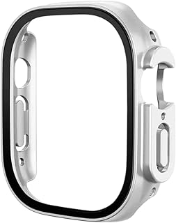 حافظة حماية كاملة من البولي كربونات من بيشياكا مع شاشة مدمجة متوافقة مع ساعة ابل الترا/الترا 2 - غطاء مقاوم للصدمات 49 ملم (فضي)