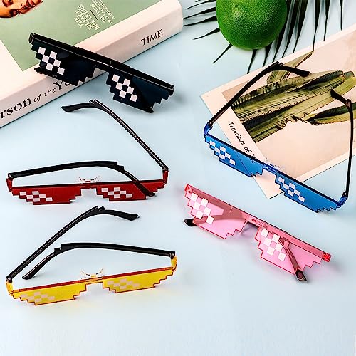 KIMOBER 10 Pack Sunglasses,5 Colors 8 Bits Pixelated Mosaic Gamer Glasses for Photo Props Party Favors3