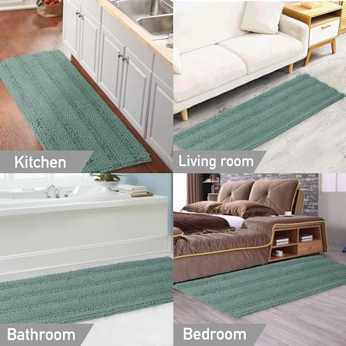 Image of Turquoize Bathroom Runner Extra Long Bathroom Rug Blue Chenille Bath Rug Non Slip Shaggy Bath Mat Shag Shower Mat, Soft and Cozy, Super Absorbent Water, Washable Rug, 47 x 17 inches, Duckeggshell Blue
