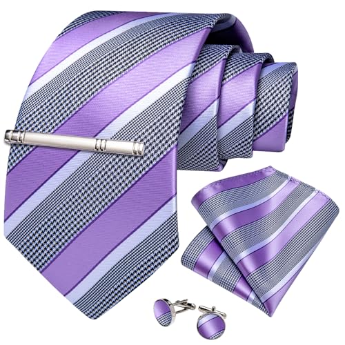 Image of DiBanGu Mens Striped Tie Silk Woven Necktie and Pocket Square Cufflinks Tie Clip Set Wedding Business Formal Gift Tie for Men
