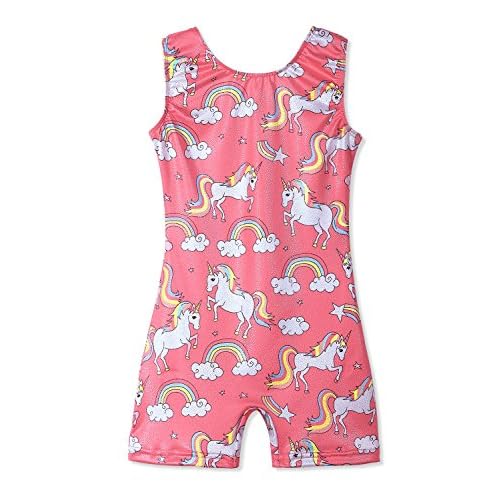 HOZIY Gymnastics Leotards for Girls Unicorn Aurora Rainbow Mermaid Dinosaur Cupcake Sparkle Biketard Toddlers Kids Children 3-4T Pink Unicorn