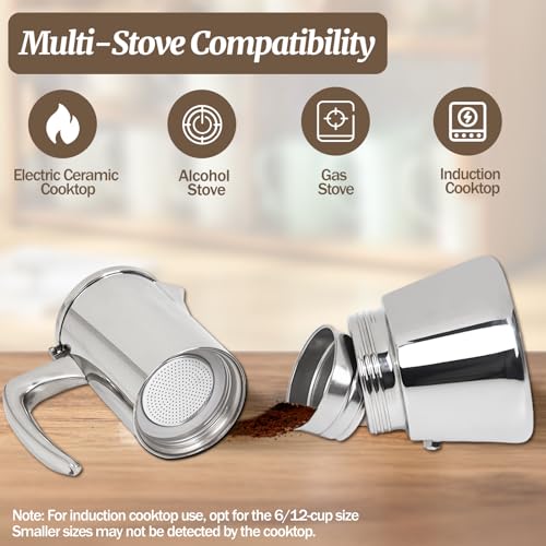 Image of 2 Cup Thickened Moka Pot 304 Stainless Steel 100ml Italian Espresso Coffee Maker Stovetop CoffeeMakers Mocha Pot Percolator for Induction Stove Classic Cafe Makers Portable for Easy Brewing