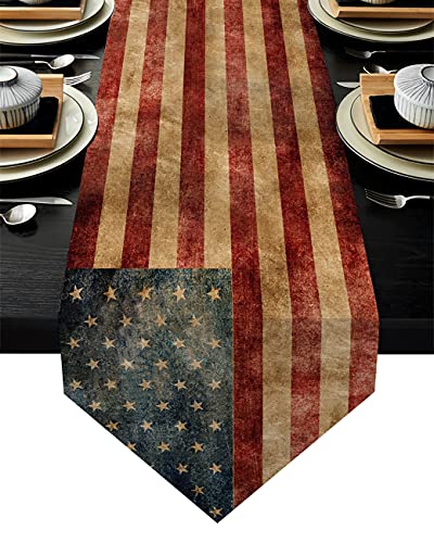 Sweetshow Chemin de table vintage drapeau américain 33 x 177 cm de long en polyester patriotique pour fête, mariage, cuisine et salle à manger Cover