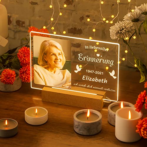 Bemaystar Personalisierte Erinnerung an Verstorbene Trauer Geschenke Andenken an Verstorbene Mama Geschenk Foto Bilderrahmen Papa Großeltern Tod Gedenk-Nachtlampe Muttertagsgeschenk