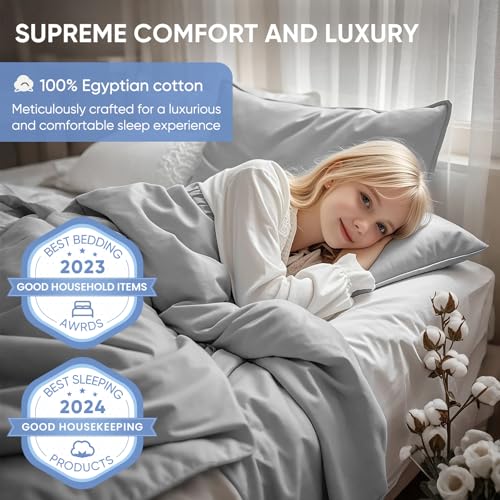 Image of TWK 1200 Thread Count 100% Egyptian Cotton Bedding Set, Premium Thickness, Long-Lasting Durability, Pilling Resistant Design, Deep Pockets Up to 18 inch (Gray, King)