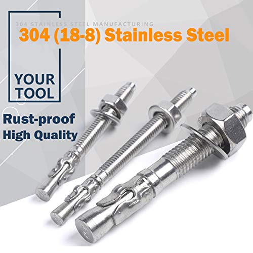 3834 x 334 concrete anchor 304 stainless wedge anchor with excellent anti-rust performance 30418-8 stainless steel concrete anchors and screws kit 10pcs