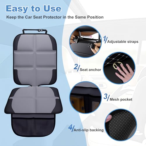 Image of Car Seat Protector 2 Pack Baby Car Seat Covers with Mesh Pockets & Non-Slip Backing 600D Durable Seat Protector Under Baby Car Seat (Gray, Standard)