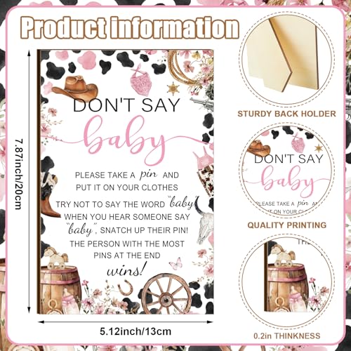 Image of Patelai 321 Pcs Cowgirl Baby Shower 5 Games Set Western Don't Say Baby Shower Decorations 250 Game Card Cow Girl Gender Reveal Party 50 Mini Clothespin 20 Pencils for Pink Western Birthday Decorations