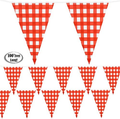 Amazon.com: Red and White Checkered Gingham Pennant Banner with Hanging ...