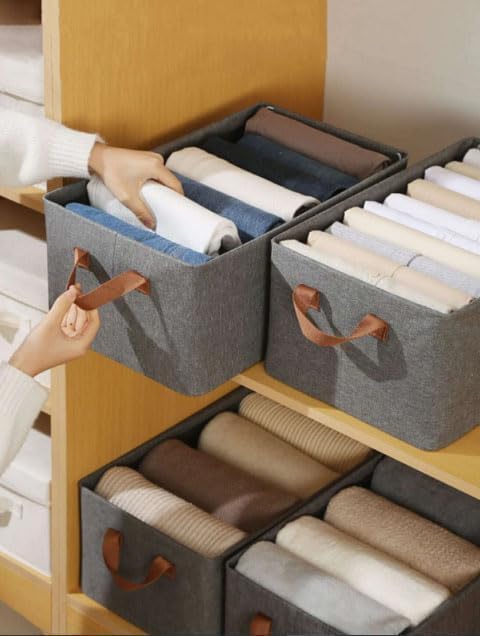 Image of Vasukie 6 Pc Wardrobe Organizer for Clothes with Metal Frame,Drawer Organizer,Cupboard Cloth Organizer For Wardrobe,Storage Baskets for Clothing,Storage Box with Handles,Organiser (Pack Of 6)