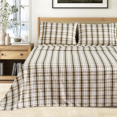 Great Bay Home King Printed Microfiber Sheet Set - 4-Piece Ultra-Soft, Brushed Bedding Sheets & Pillowcases - Wrinkle & Fade Resistant, All-Season Bed Sheets (Cabin Plaid)