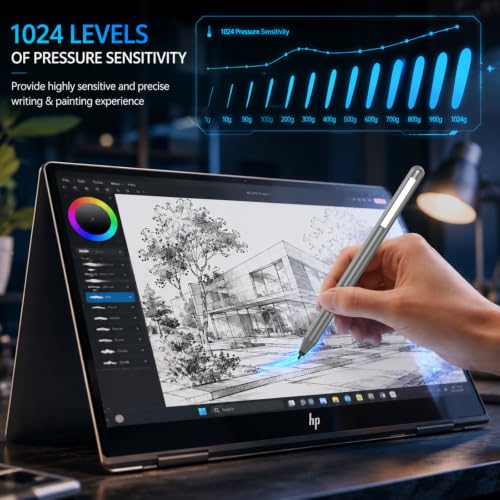 Image of Surface Pro Stylus Pen - Compatible With Surface Book /Laptop /Go /3, Palm Rejection, 1024 Pressure Sensitivity (Grey) | Digital Pen for Surface, Surface Laptop /Book /Go /Studio, Kobo, 1024 Pressure, Precise Drawing & Note-Taking, Two Side Buttons