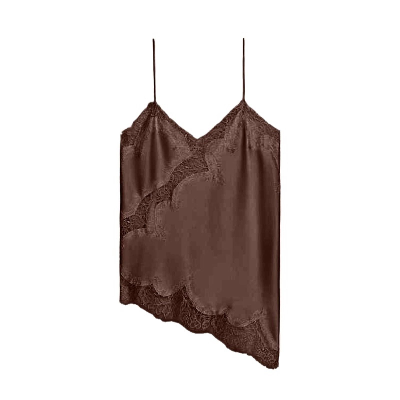 Camisola De Seda Top de Encaje Liso con Tirantes for Mujer, sin Mangas, Retazos, Irregular, Elegante, Informal, for Vacaciones Verano