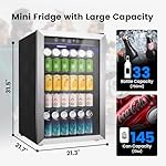 4.5 Cu.Ft Beverage Refrigerator Cooler - 145 Can Mini Fridge Glass Door for Soda Beer Wine, Small Refrigerator for Bedroom Office Home Bar, 4 Adjustable Shelves, Silver - Image 2